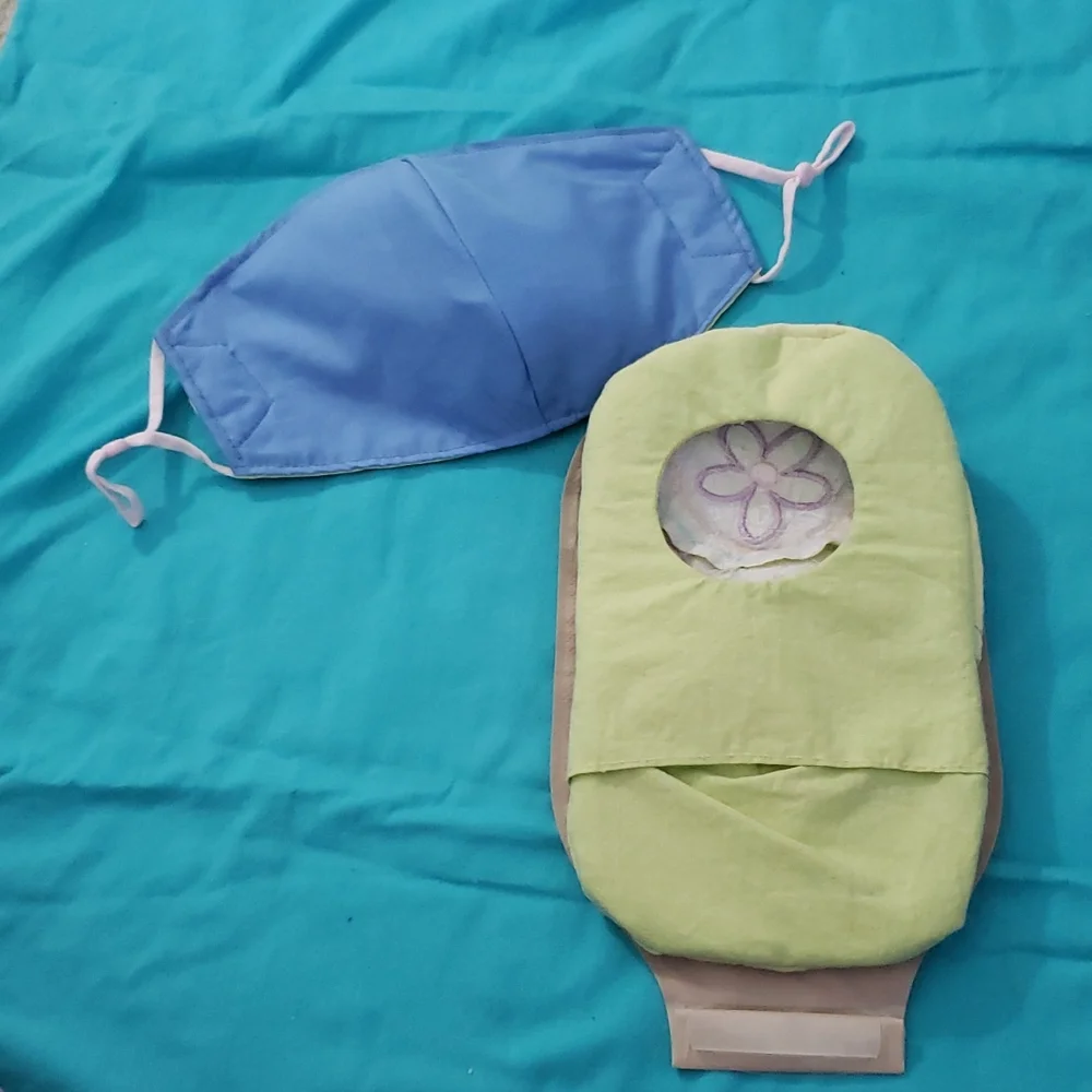 Hand Crafted Ostomy/Iliostomy bag cover w/matching reversible face mask